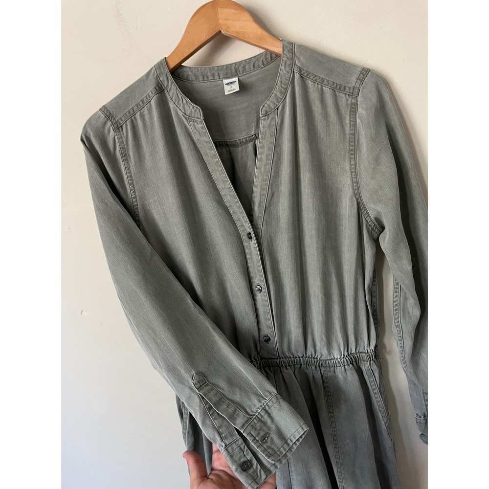 Old Navy Womens Green Long Sleeve Button Front Elastic Waist Utility Jumpsuit S - Picture 5 of 11